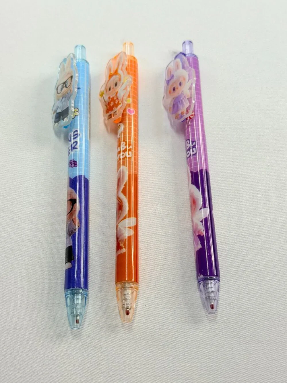 3pc Labubu Character Gel Pen Set 0.5mm Black Ink Cute Pens Stationery Blue
